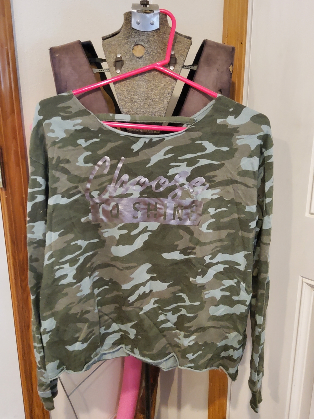 Justice Girls' Camo Long-Sleeve Tee with Metallic Graphic - Green